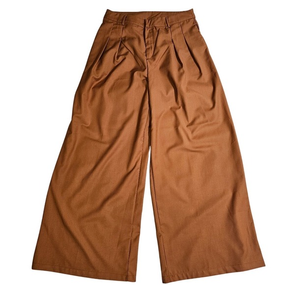 Cupshe Pants - Cupshe Rust Brown Wide-Leg Pleated High Rise Trouser Pants Size Large  Fall Lg